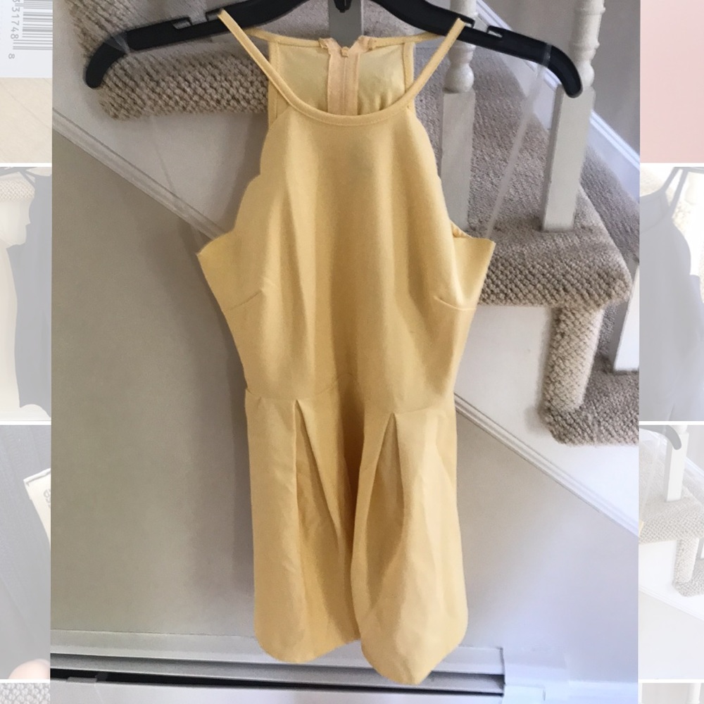 CHARLOTTE RUSSE YELLOW HALTER SCALLOPED DRESS